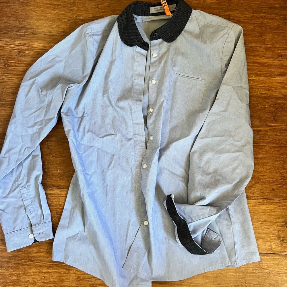 The Limited Blue and Black Blouse with Contrasting Collar